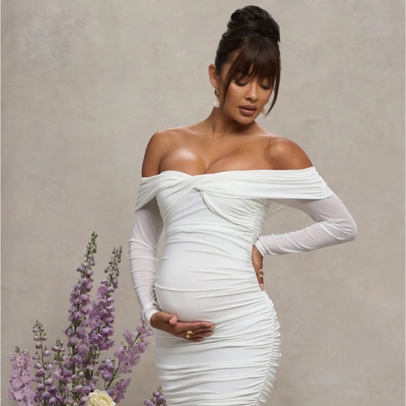 🤍BRAND NEW NEVA WHITE BARDOT TWIST MATERNITY MIDI DRESS - Picture 3 of 3